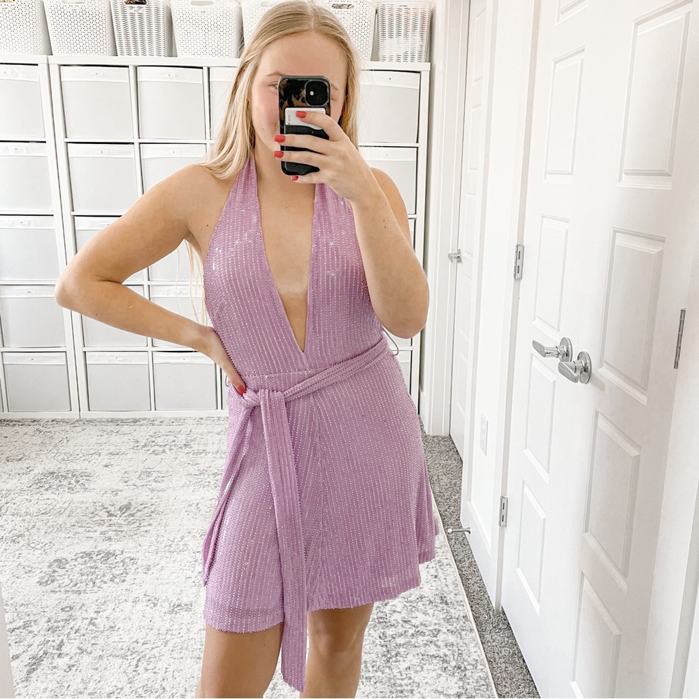 NEW MISHA COLLECTION TIA DRESS Sequin Lilac